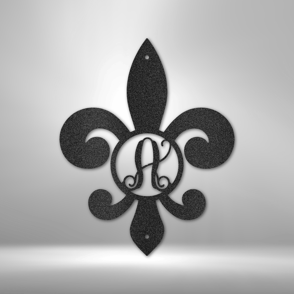 Fleur De Lis Initial Steel Sign, Wedding Gift, Family Initial Sign, Home decor