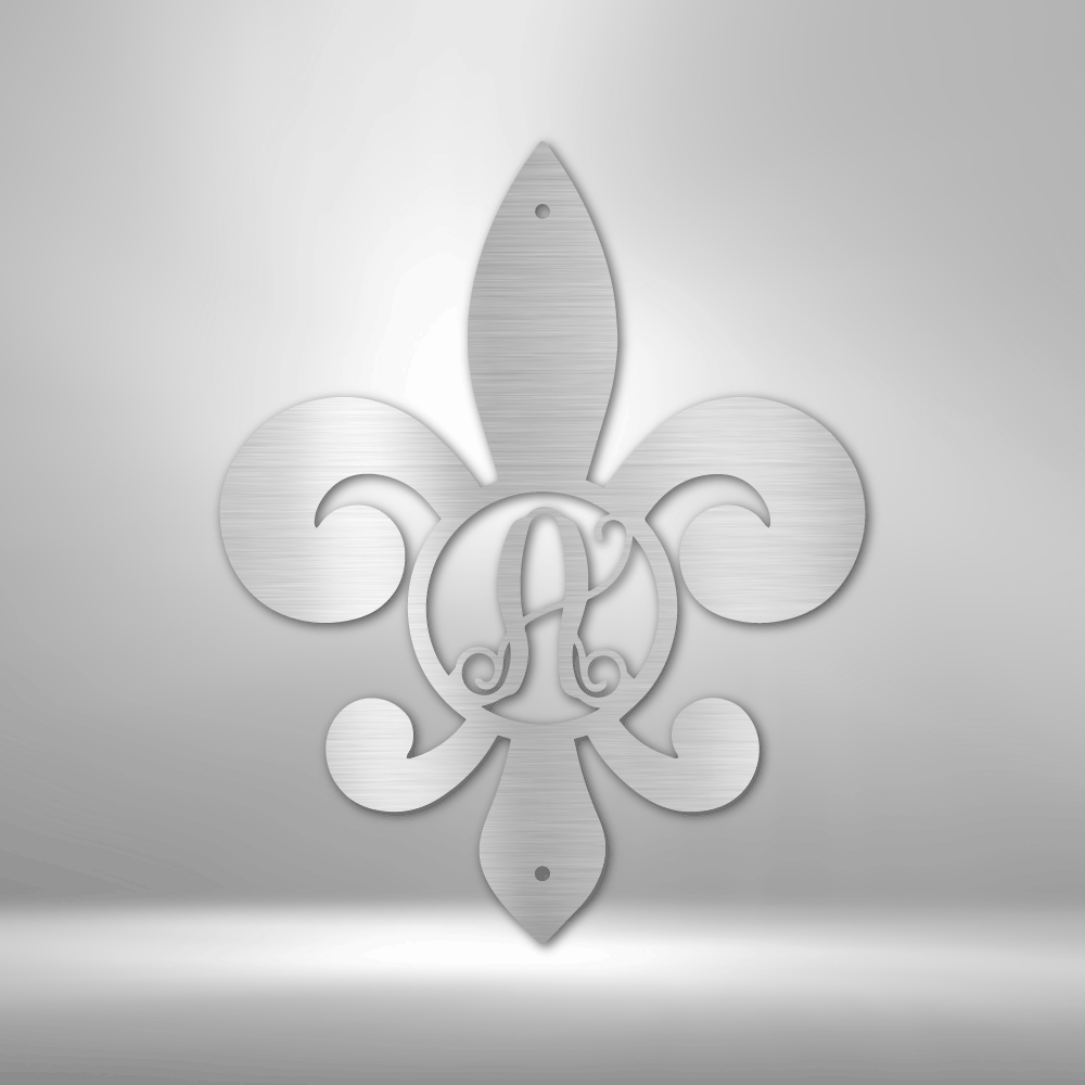 Fleur De Lis Initial Steel Sign, Wedding Gift, Family Initial Sign, Home decor